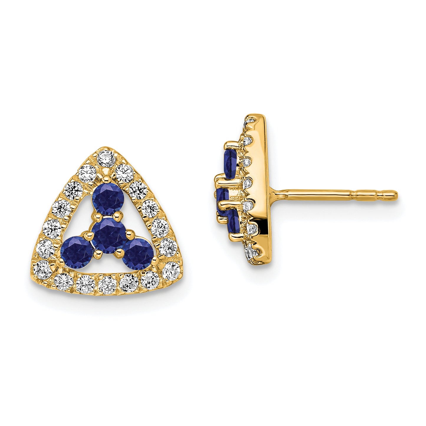 14k Yellow Gold 3/8 Ct. Lab Grown Diamond VS/SI+ G+ and Created Sapphire Triangle Post Earrings