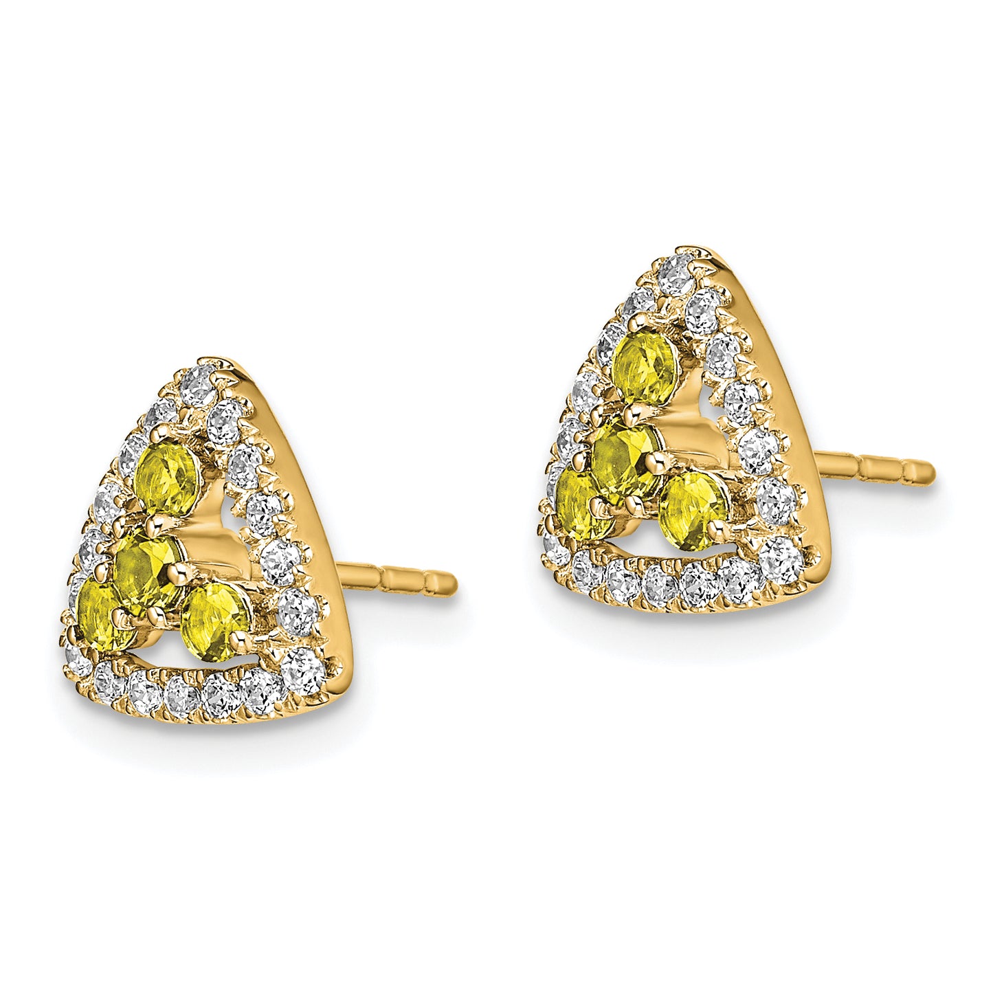 14k Yellow Gold Lab Grown Diamond VS/SI+ G+ Created.Yellow Sapphire Triangle Post Earrings