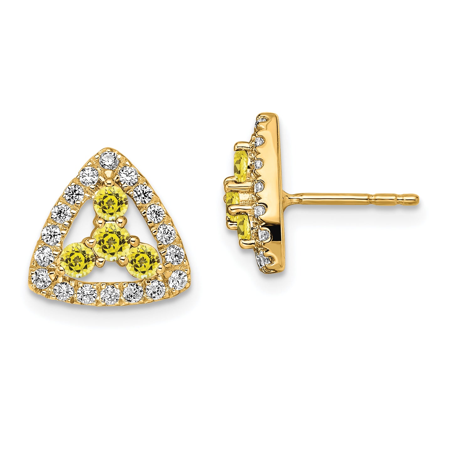 14k Yellow Gold Lab Grown Diamond VS/SI+ G+ Created.Yellow Sapphire Triangle Post Earrings