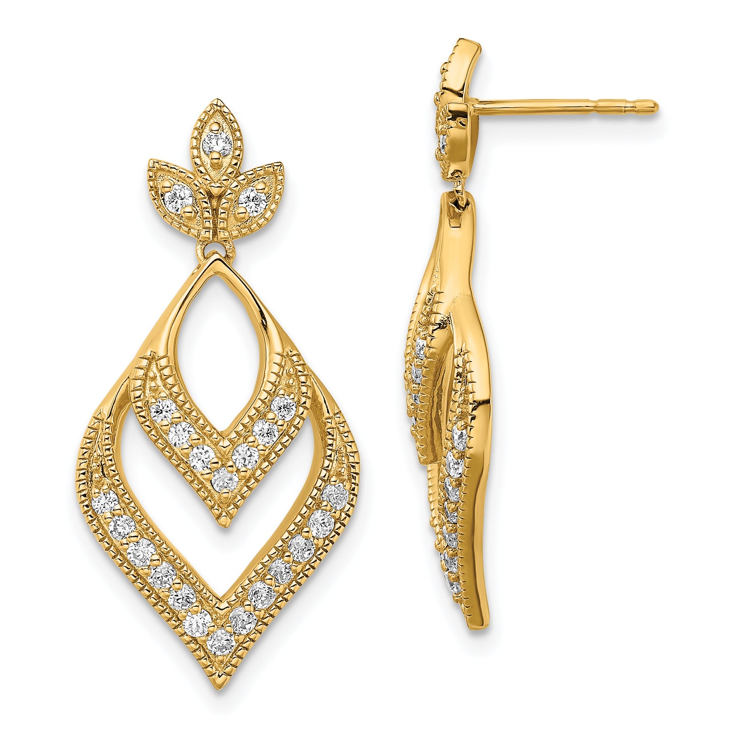 14k Yellow Gold Lab Grown Diamond VS/SI FGH Fancy Teardrop Post Earrings