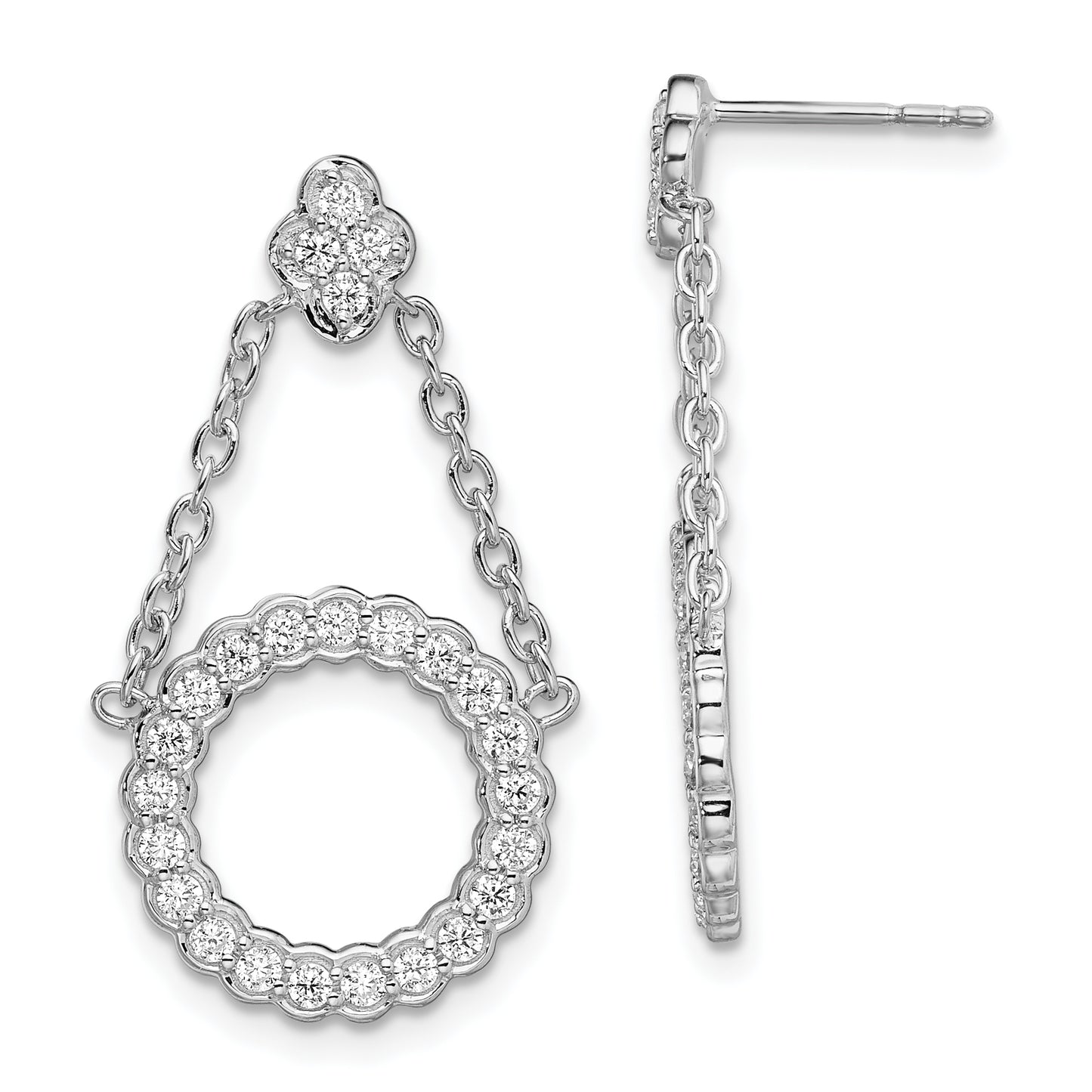 14K White Gold Lab Grown Diamond VS/SI+ G+ Circle Chain Drop Post Earrings