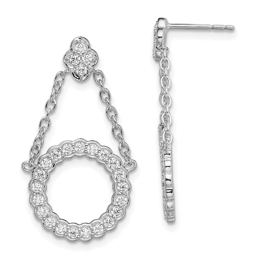 14K White Gold Lab Grown Diamond VS/SI+ G+ Circle Chain Drop Post Earrings