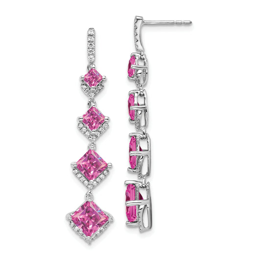 14k White Gold 1/3 Ct. Lab Grown Diamond VS/SI+ G+ and Lab Created Pink Sapphire Dangle Post Earrings