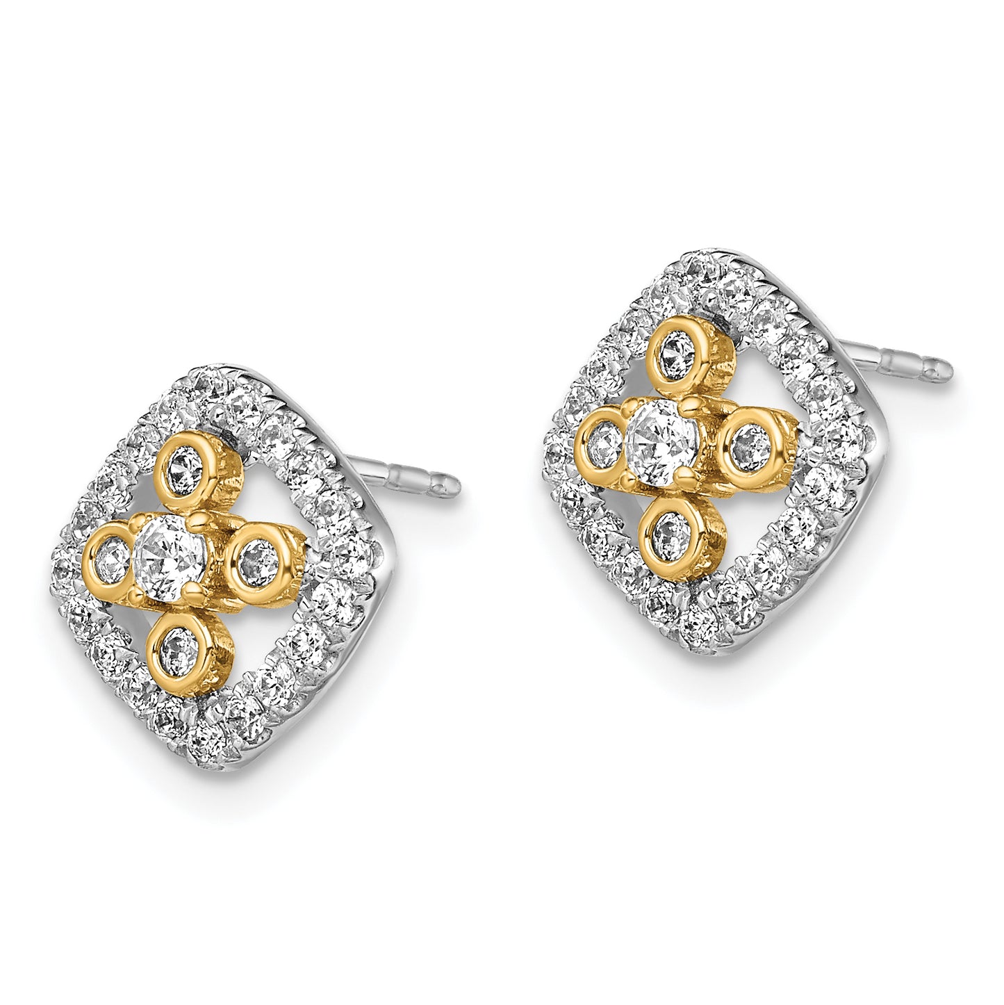 14K Two-Tone Lab Grown Diamond VS/SI+ G+ Fancy Square Post Earrings