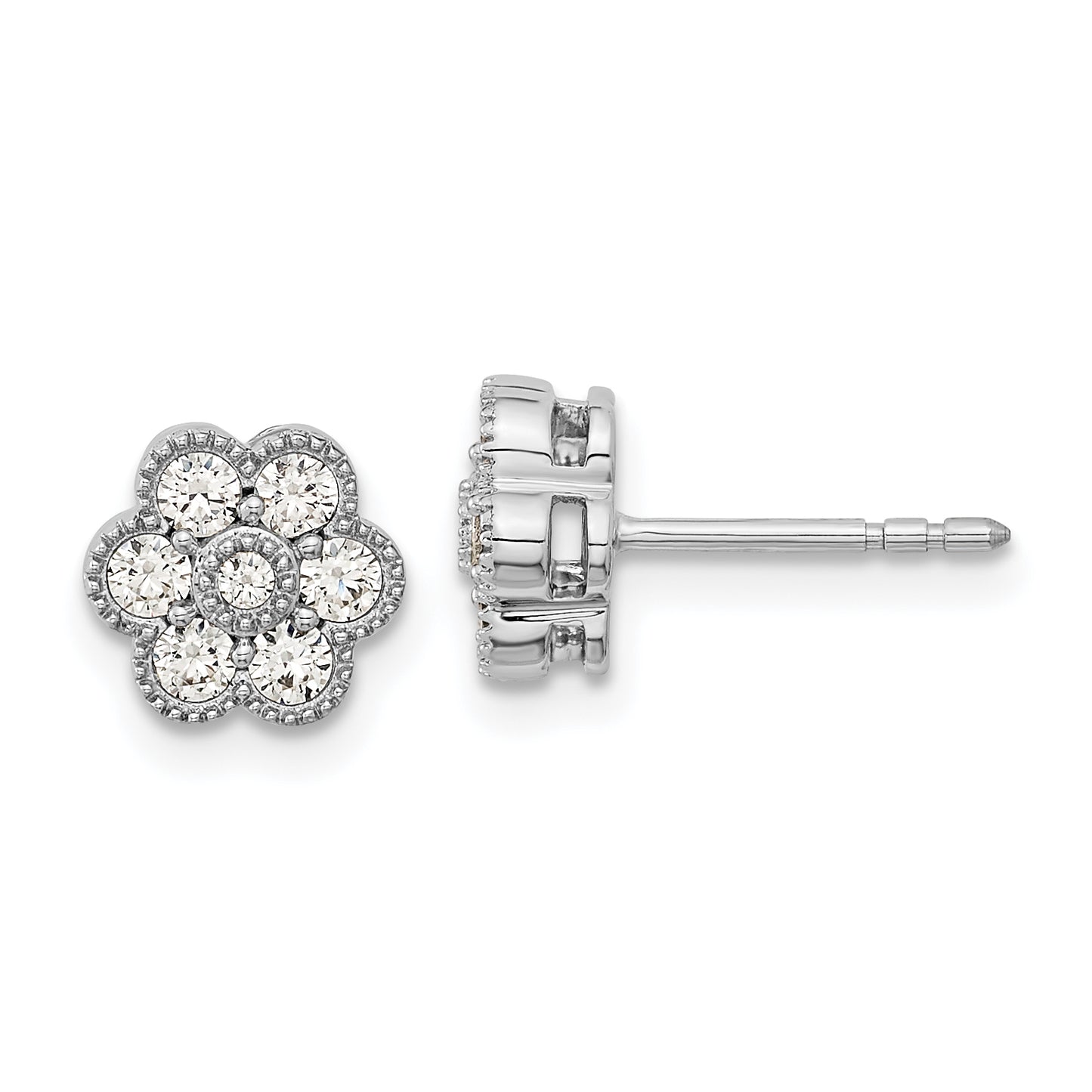 14k White Gold 1/2 Ct. Lab Grown Diamond VS/SI+ G+ Floral Post Earrings