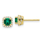 10k Yellow Gold 1/10 Ct. Lab Grown Diamond VS/SI+ G+ and Created Emerald Square Halo Post Earrings