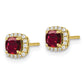 10k Yellow Gold 10k 1/10 carat Lab Grown Diamond VS/SI+ G+ and Created Ruby Complete Square Halo Post Earrings