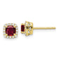 10k Yellow Gold 10k 1/10 carat Lab Grown Diamond VS/SI+ G+ and Created Ruby Complete Square Halo Post Earrings