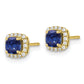 10k Yellow Gold 1/10 Ct. Lab Grown Diamond VS/SI+ G+ and Created Sapphire Square Halo Post Earrings