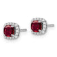 14k White Gold 1/10 Ct. Lab Grown Diamond VS/SI+ G+ and Created Ruby Square Halo Post Earrings