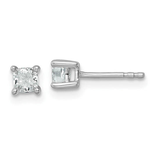 14k White Gold 1/2 Ct. Lab Grown Diamond VS/SI+ G+ Cushion Complete Solitare Stud Post Earrings