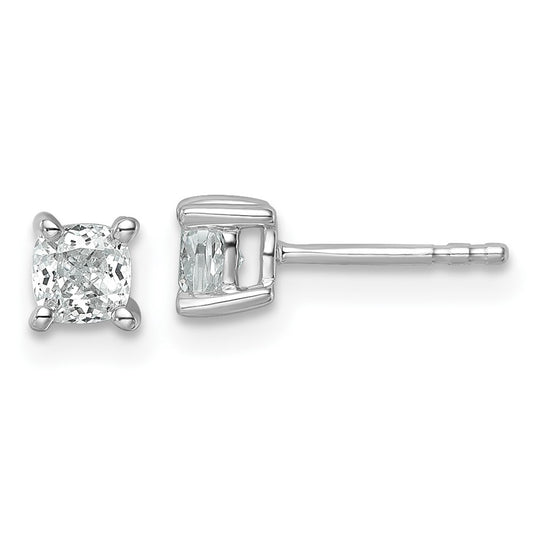 14k White Gold 3/4 Ct. Lab Grown Diamond VS/SI+ G+ Cushion Complete Solitare Stud Post Earrings