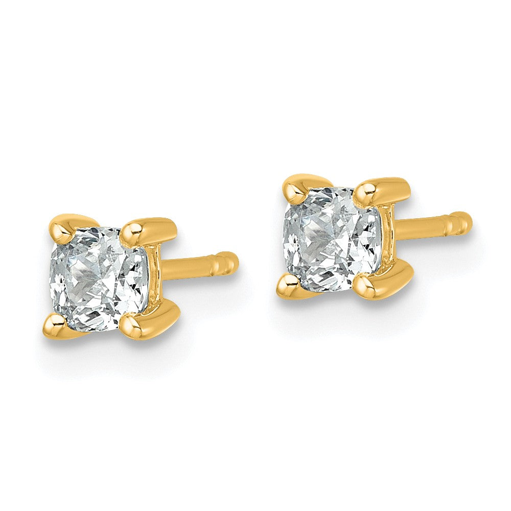 14k Yellow Gold 3/4 Ct. Lab Grown Diamond VS/SI+ G+ Cushion Complete Solitare Stud Post Earrings