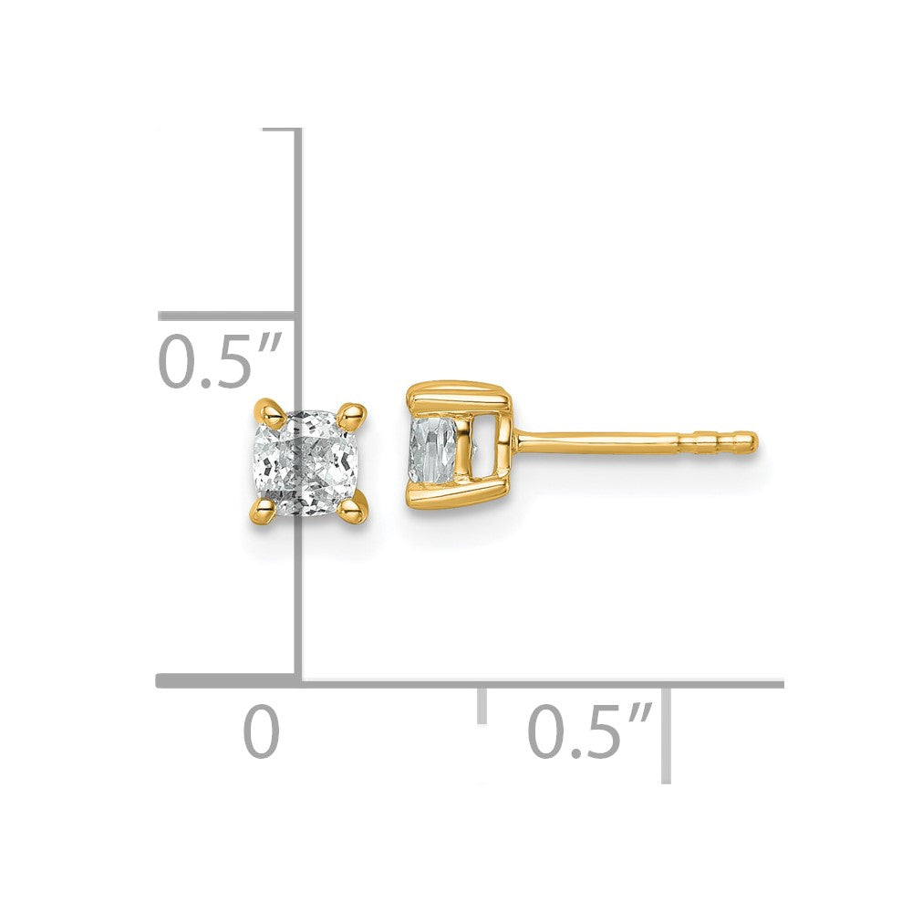 14k Yellow Gold 3/4 Ct. Lab Grown Diamond VS/SI+ G+ Cushion Complete Solitare Stud Post Earrings