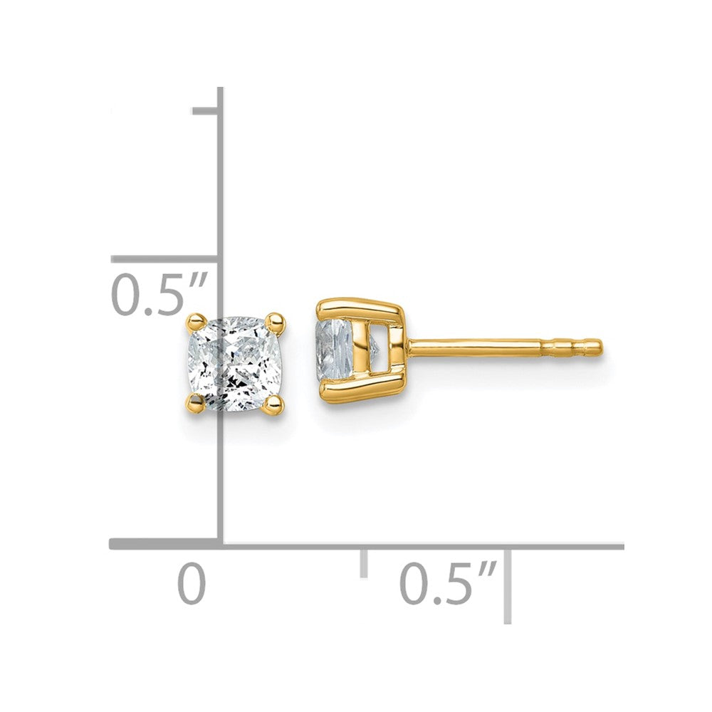 14k Yellow Gold 1 Ct. Certified Lab Grown Diamond VS/SI+ G+ Cushion Complete Solitare Stud Post Earrings