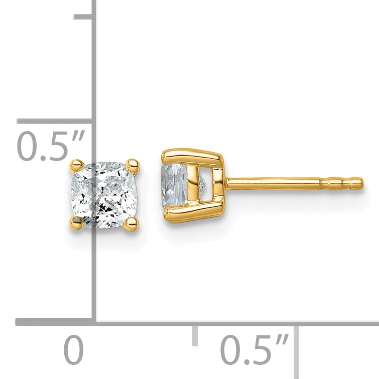 14k Yellow Gold 1 ctw Lab Grown Diamond VS/SI+ G+ Cushion 4 Prong Heavy Wt. Stud Earrings