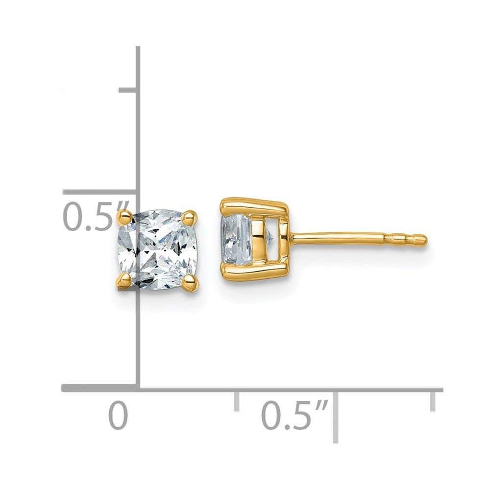 14k Yellow Gold 1 1/2 Ct. Lab Grown Diamond VS/SI+ G+ Cushion Complete Solitare Stud Post Earrings