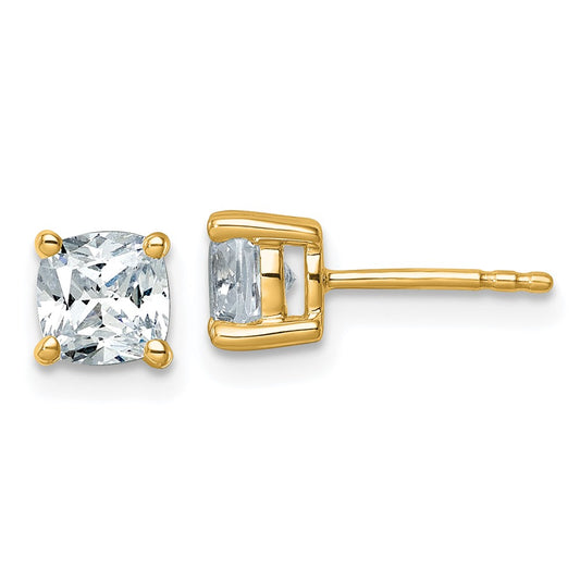 14k Yellow Gold 1 1/2 Ct. Lab Grown Diamond VS/SI+ G+ Cushion Complete Solitare Stud Post Earrings