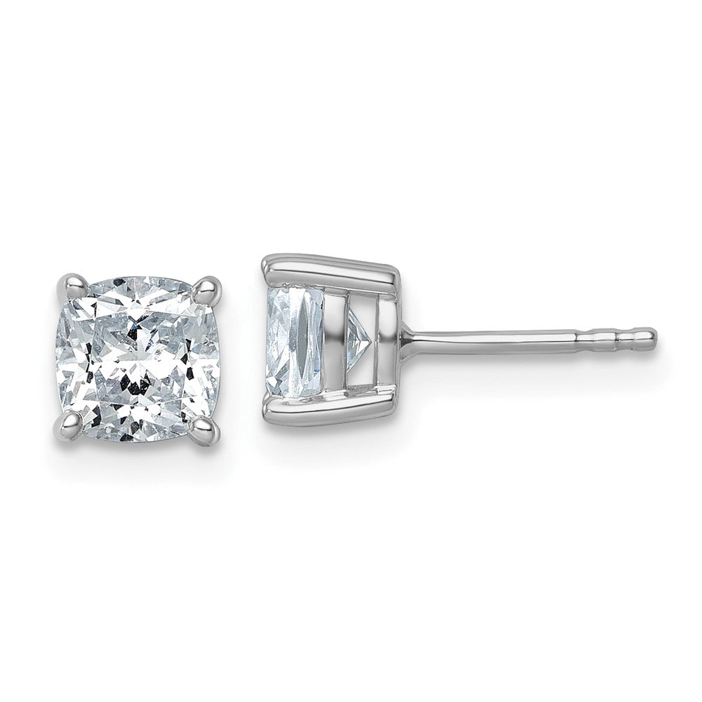 14k White Gold 2 Ct. Certified Lab Grown Diamond VS/SI+ G+ Cushion Complete Solitare Stud Post Earrings