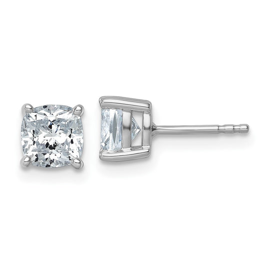 14k White Gold 2 Ct. Certified Lab Grown Diamond VS/SI+ G+ Cushion Complete Solitare Stud Post Earrings