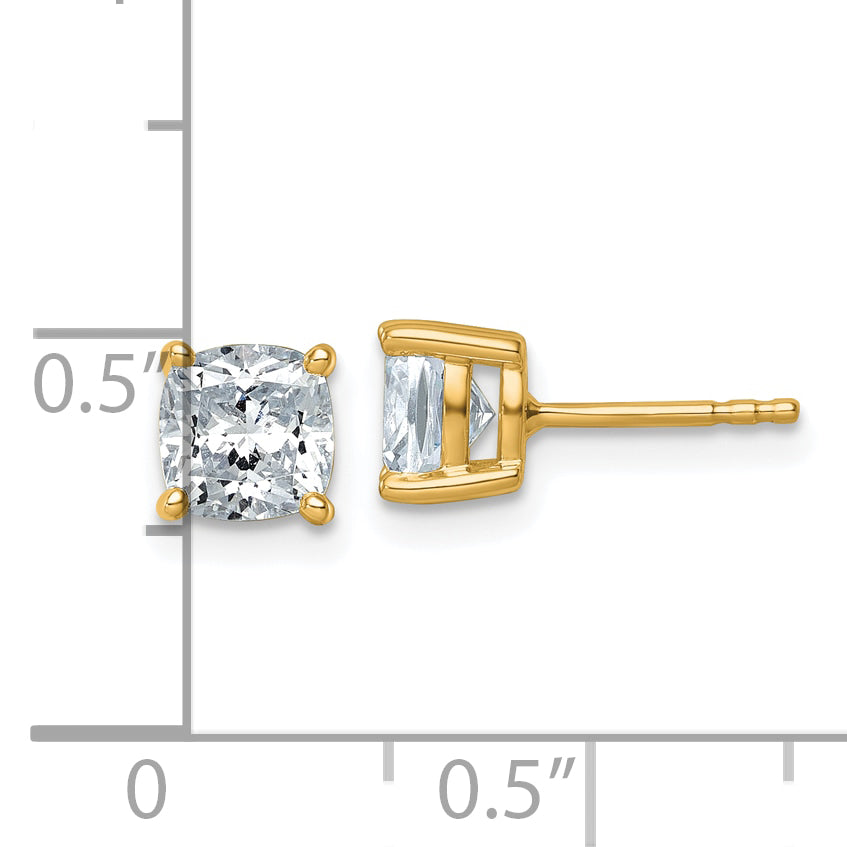 14k Yellow Gold 2 ctw Certified Lab Grown Diamond VS/SI+ G+ Cushion 4 Prong Heavy Wt. Stud Earrings