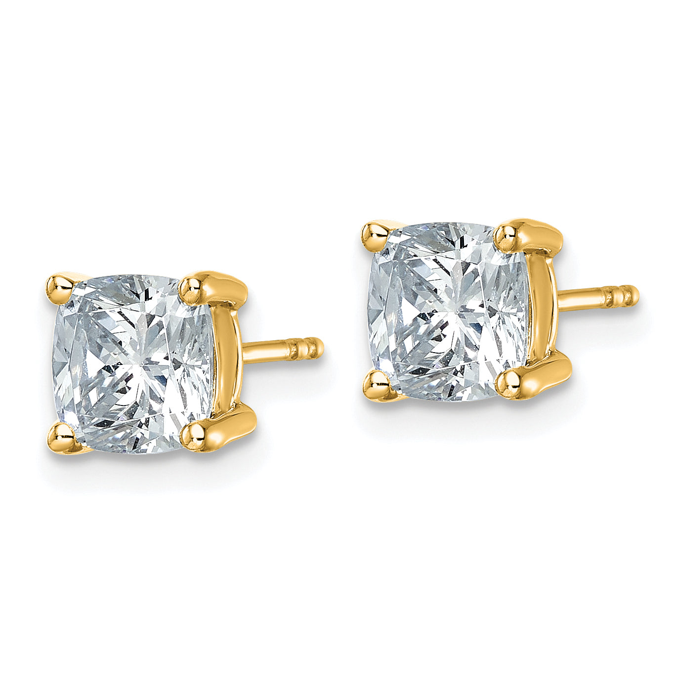 14k Yellow Gold 3 ctw Lab Grown Diamond VS/SI+ G+ Cushion 4 Prong Heavy Wt. Stud Earrings