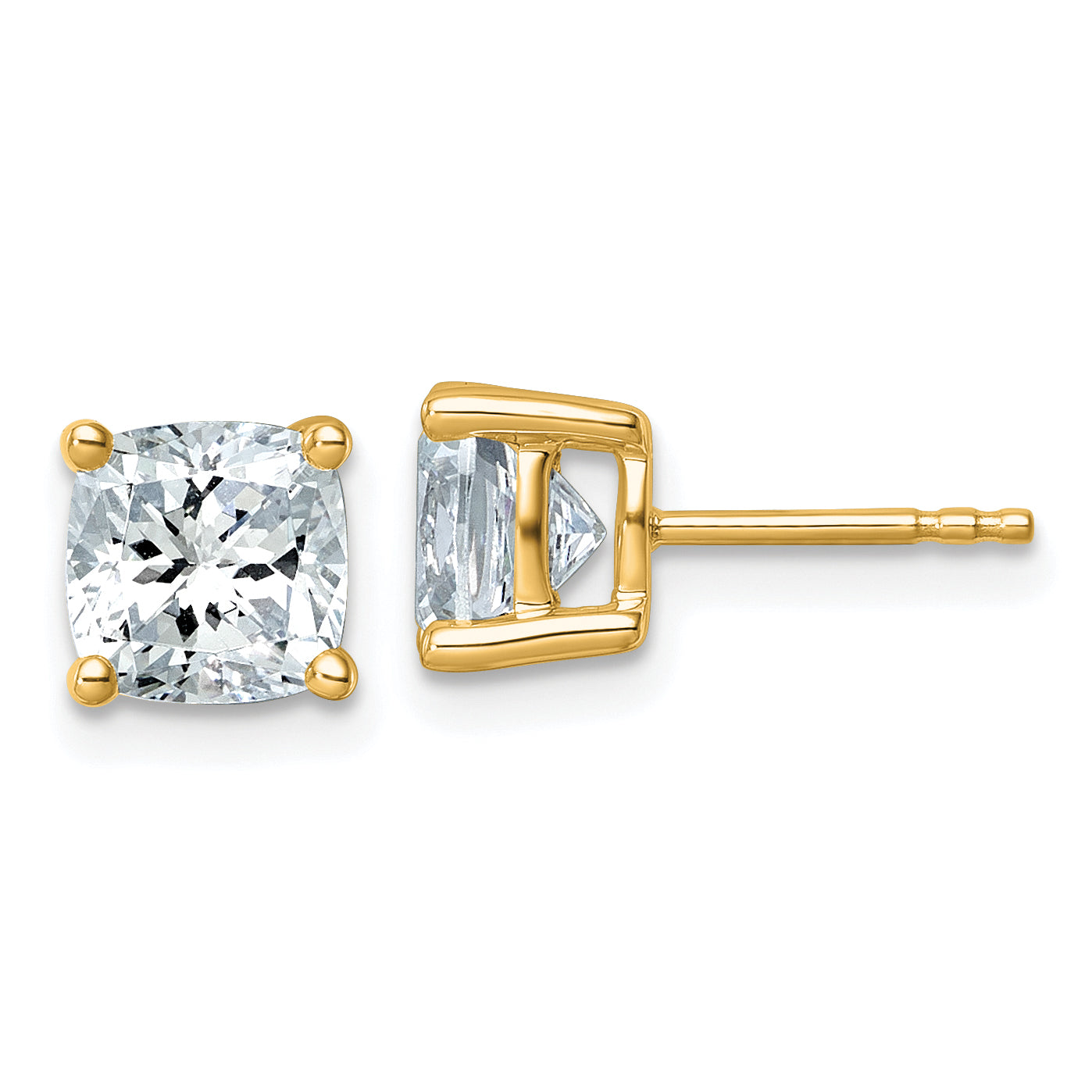 14k Yellow Gold 3 ctw Lab Grown Diamond VS/SI+ G+ Cushion 4 Prong Heavy Wt. Stud Earrings