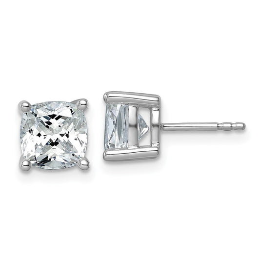 14k White Gold 4 carat Certified Lab Grown Diamond VS/SI+ G+ Cushion Complete Solitare Stud Post Earrings