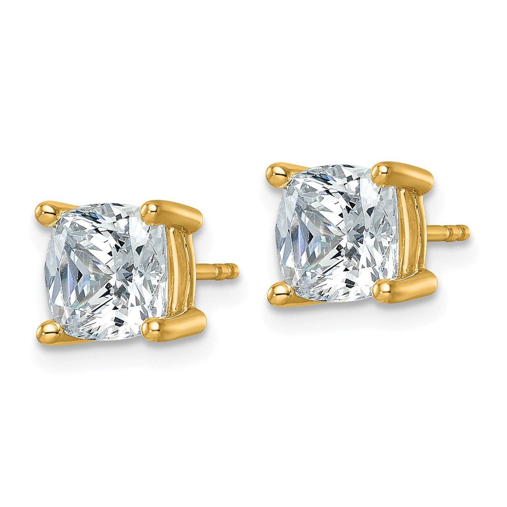 14k Yellow Gold 14k 4 carat Lab Grown Diamond VS/SI+ G+ Cushion Complete Solitare Stud Post Earrings