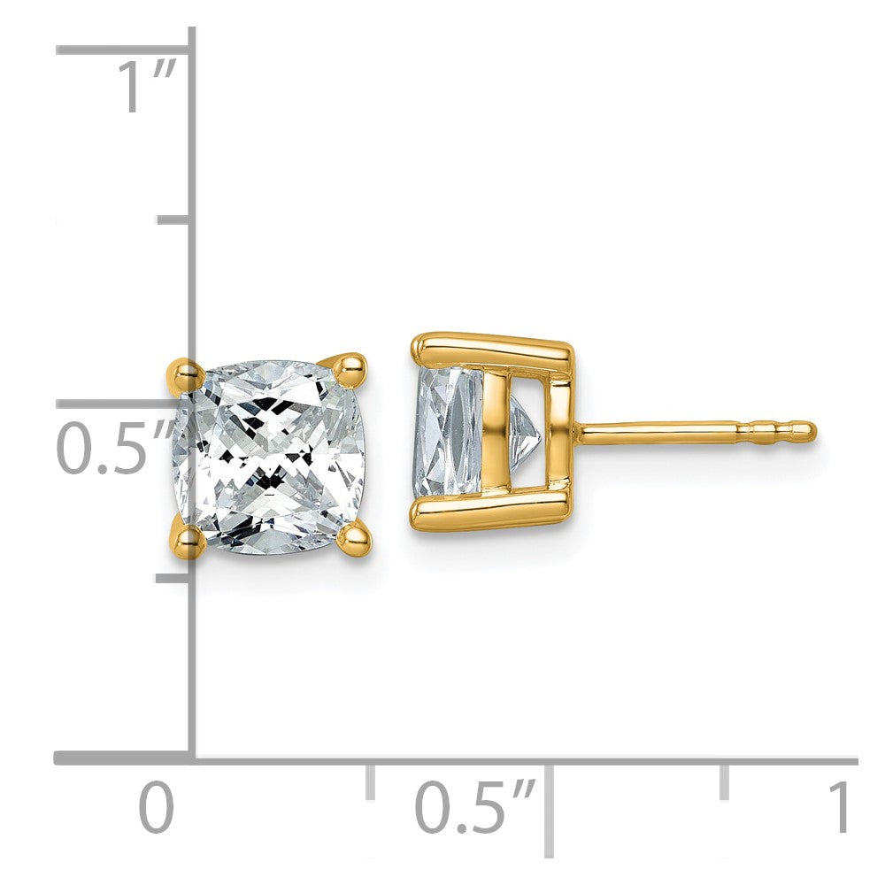 14k Yellow Gold 14k 4 carat Lab Grown Diamond VS/SI+ G+ Cushion Complete Solitare Stud Post Earrings