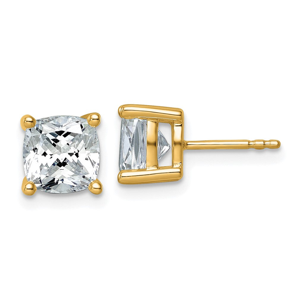 14k Yellow Gold 14k 4 carat Lab Grown Diamond VS/SI+ G+ Cushion Complete Solitare Stud Post Earrings