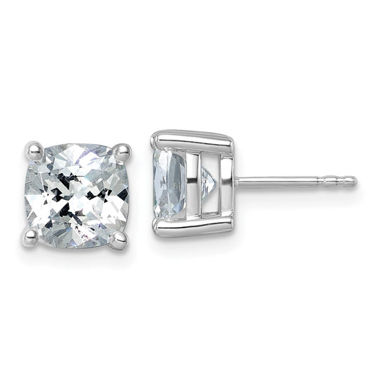 14k White Gold 5 Ct. Lab Grown Diamond VS/SI+ G+ Cushion Complete Solitare Stud Post Earrings