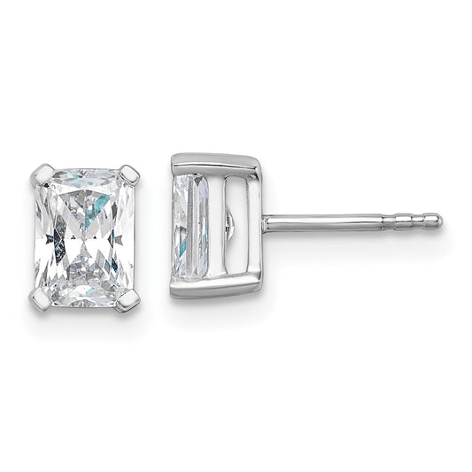 14k White Gold 1 1/2 carat Lab Grown Diamond VS/SI+ G+ Radiant Complete Solitare Stud Post Earrings