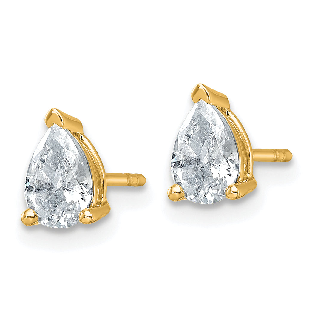 14k Yellow Gold 1 ctw Lab Grown Diamond VS/SI+ G+ Pear 4 Prong Heavy Wt. Stud Earrings