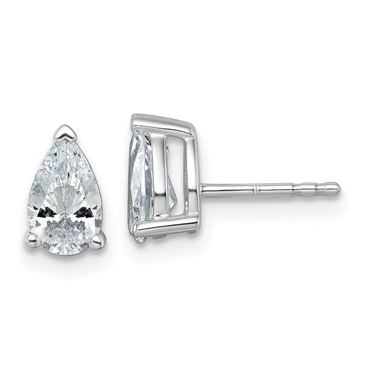 14k White Gold 1 1/2 carat Lab Grown Diamond VS/SI+ G+ Pear Complete Stud Post Earrings