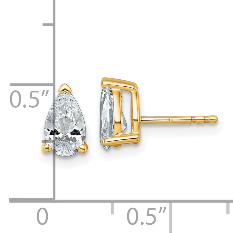 14k Yellow Gold 1 1/2 ctw Certified Lab Grown Diamond VS/SI+ G+ Pear 4 Prong Heavy Wt. Stud Earrings