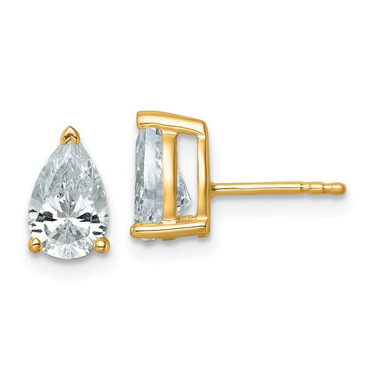 14k Yellow Gold 14k 2 carat Lab Grown Diamond VS/SI+ G+ Pear Complete Stud Post Earrings