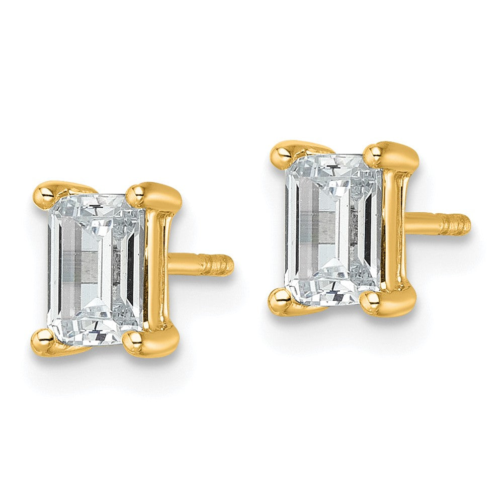 14k Yellow Gold 1 1/2 Ct. Lab Grown Diamond VS/SI+ G+ Emerald Complete Solitare Stud Post Earrings