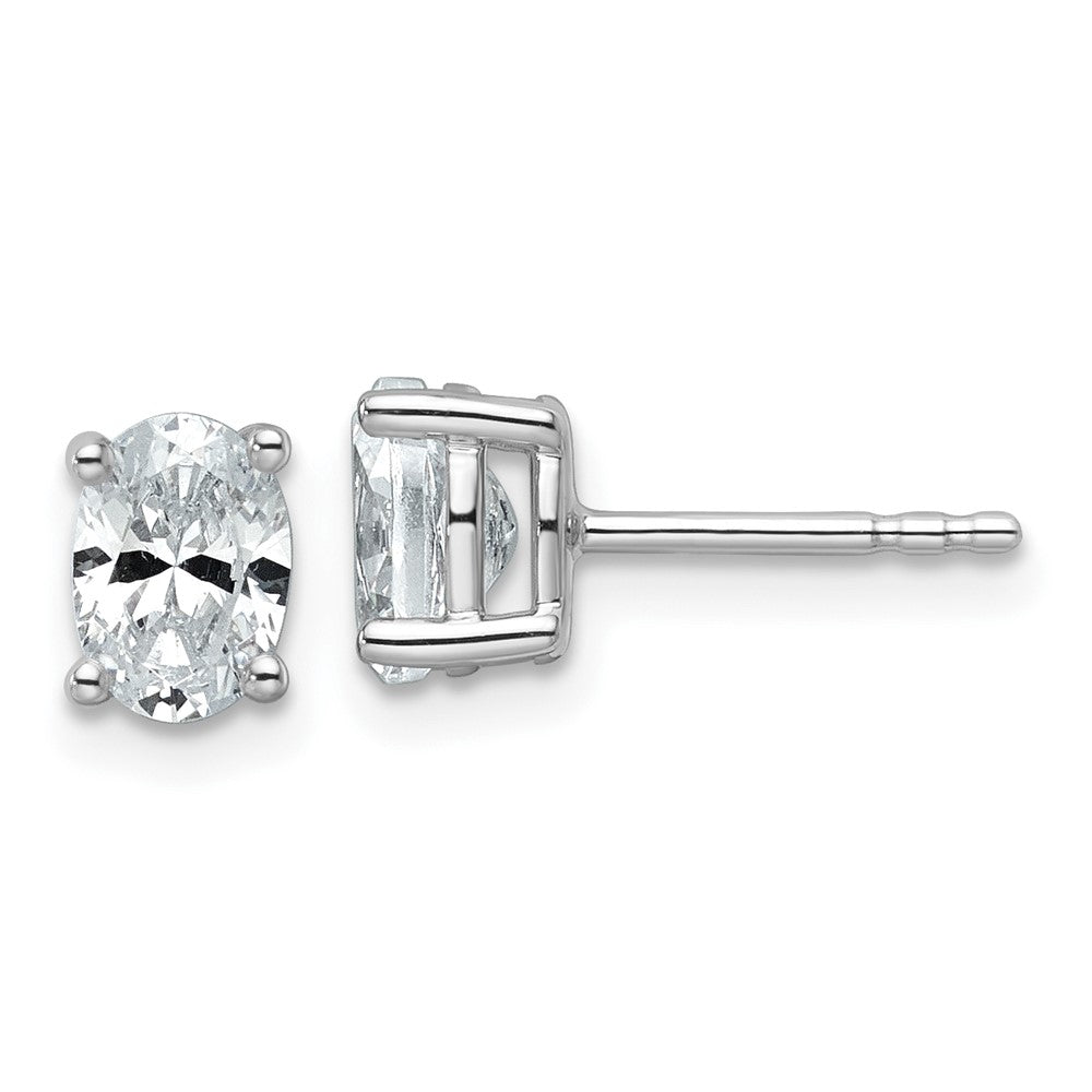 14k White Gold 1 Ct. Lab Grown Diamond VS/SI+ G+ Oval Complete Solitare Stud Post Earrings