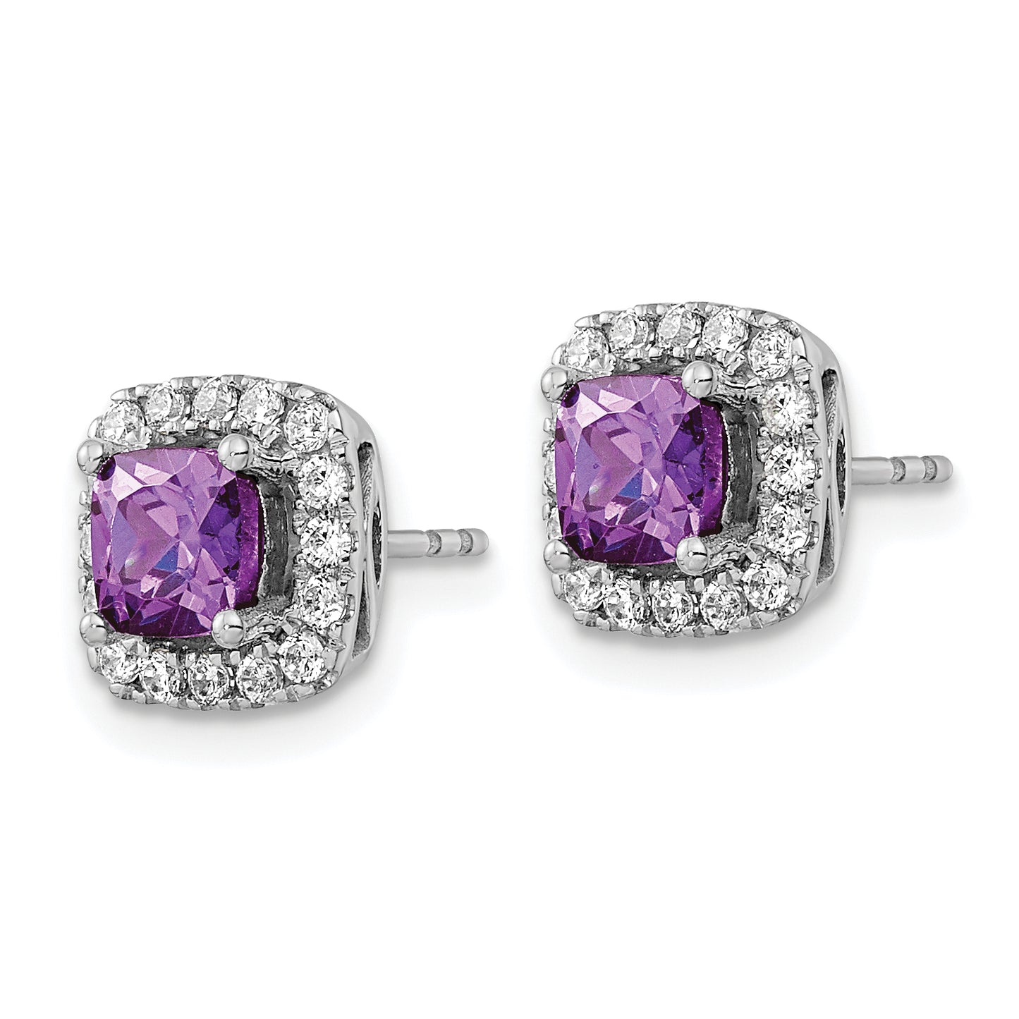 14k White Gold 3/8 Ct. Lab Grown Diamond VS/SI+ G+ February Birthstone Amethyst Halo Post Earrings