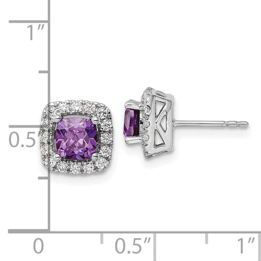 14k White Gold 3/8 Ct. Lab Grown Diamond VS/SI+ G+ February Birthstone Amethyst Halo Post Earrings