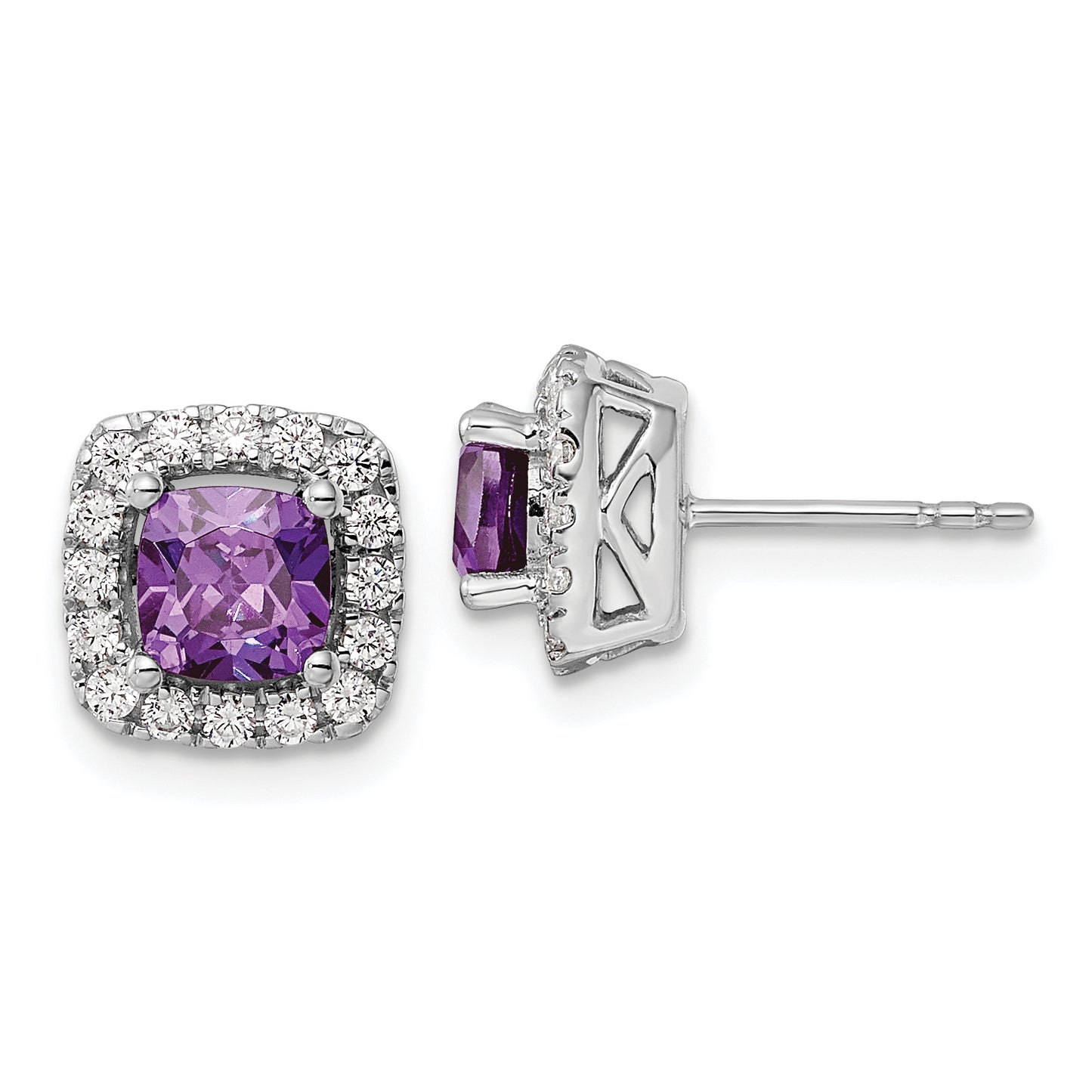 14k White Gold 3/8 Ct. Lab Grown Diamond VS/SI+ G+ February Birthstone Amethyst Halo Post Earrings