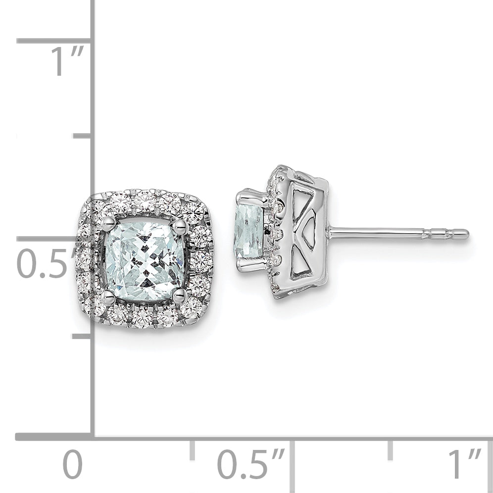 14k White Gold 3/8 Ct. Lab Grown Diamond VS/SI+ G+ March Birthstone Aquamarine Halo Post Earrings