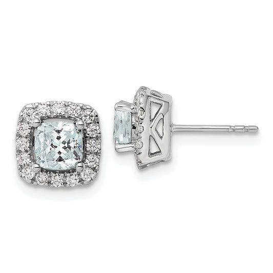 14k White Gold 3/8 Ct. Lab Grown Diamond VS/SI+ G+ March Birthstone Aquamarine Halo Post Earrings