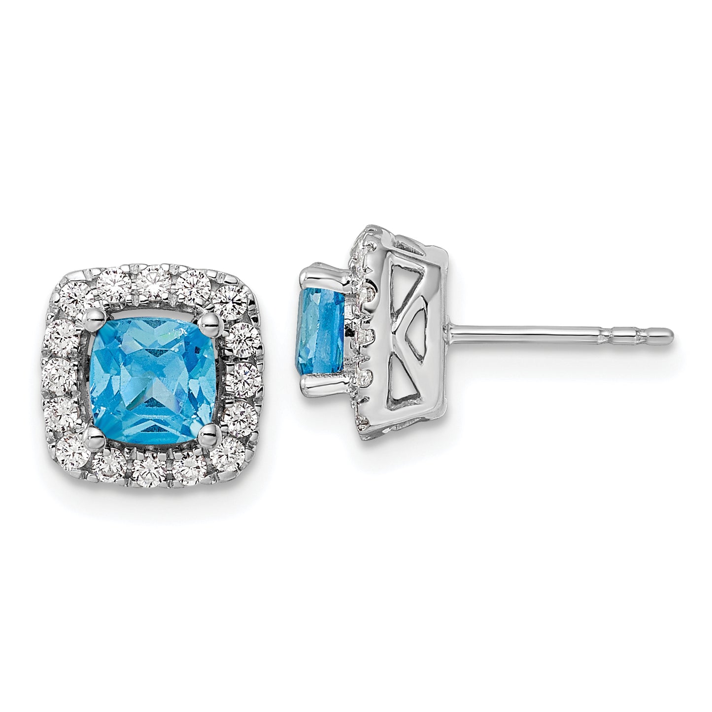 14k White Gold 3/8 Ct. Lab Grown Diamond VS/SI+ G+ December Birthstone Blue Topaz Halo Post Earrings