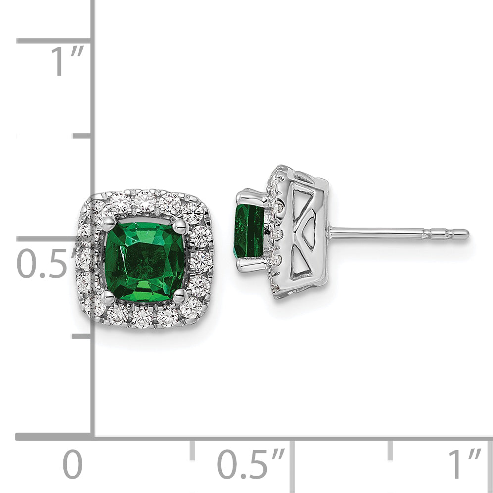 14k White Gold 3/8 Ct. Lab Grown Diamond VS/SI+ G+ May Birthstone Lab Created Emerald Halo Post Earrings