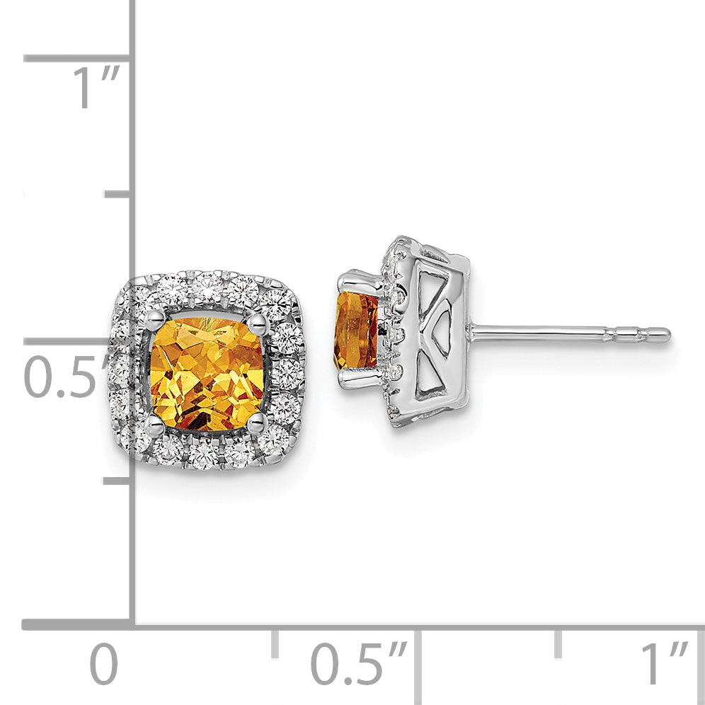 14k White Gold 3/8 Ct. Lab Grown Diamond VS/SI+ G+ November Birthstone Citrine Halo Post Earrings