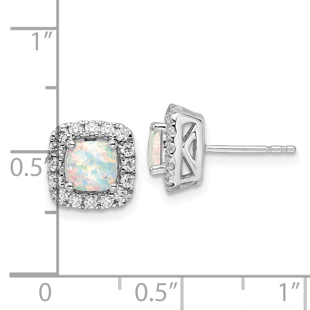 14k White Gold 3/8 Ct. Lab Grown Diamond VS/SI+ G+ October Birthstone Lab Created Opal Halo Post Earrings