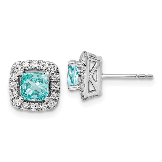 Pure Serenity 14k White Gold 3/8 carat Lab Grown Diamond VS/SI+ G+ and Lab Created Paraiba Halo Post Earrings