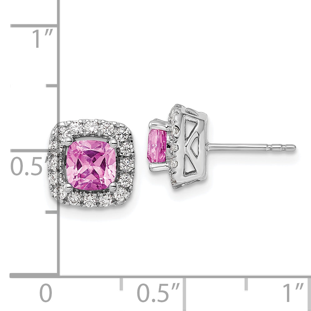 14k White Gold 3/8 Ct. Lab Grown Diamond VS/SI+ G+ October Birthstone Lab Created Pink Sapphire Halo Post Earrings